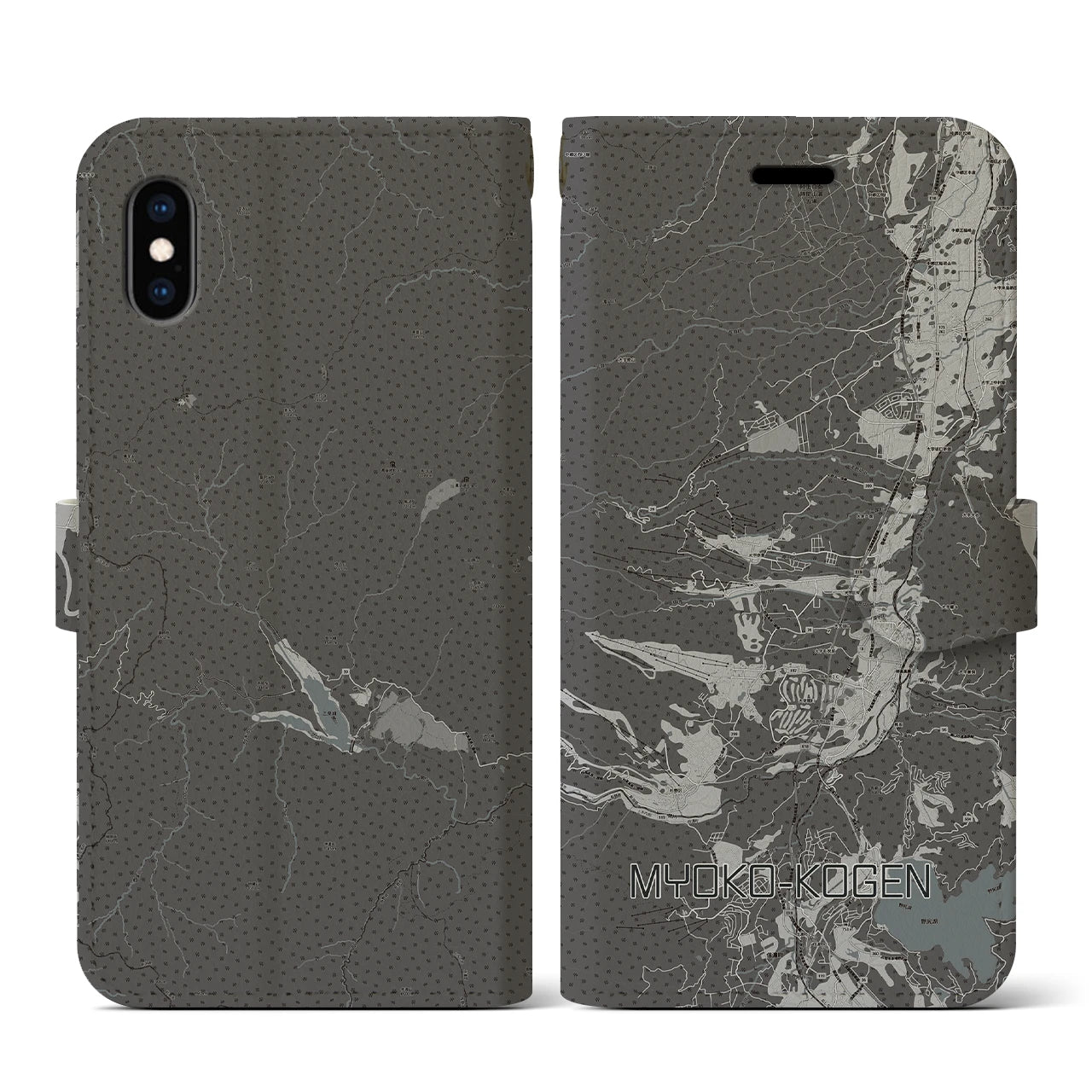 【妙高高原(新潟県)】地図柄iPhoneケース(手帳タイプ)モノトーン・iPhone XS / X 用