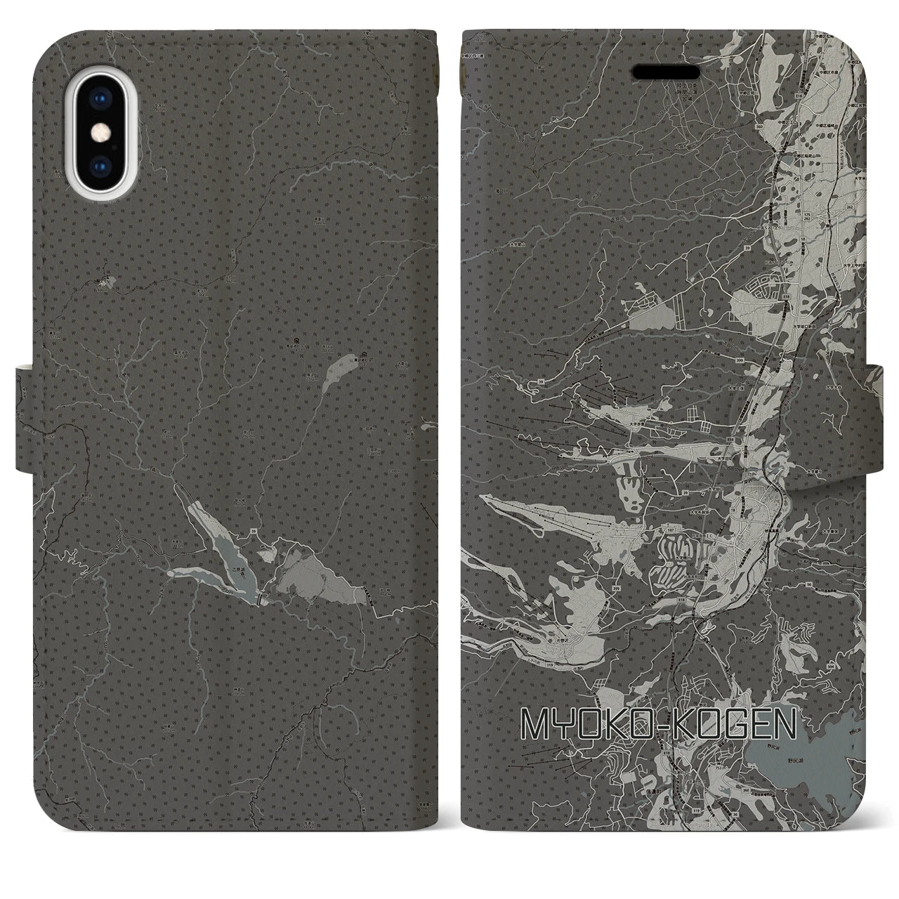 【妙高高原(新潟県)】地図柄iPhoneケース(手帳タイプ)モノトーン・iPhone XS Max 用