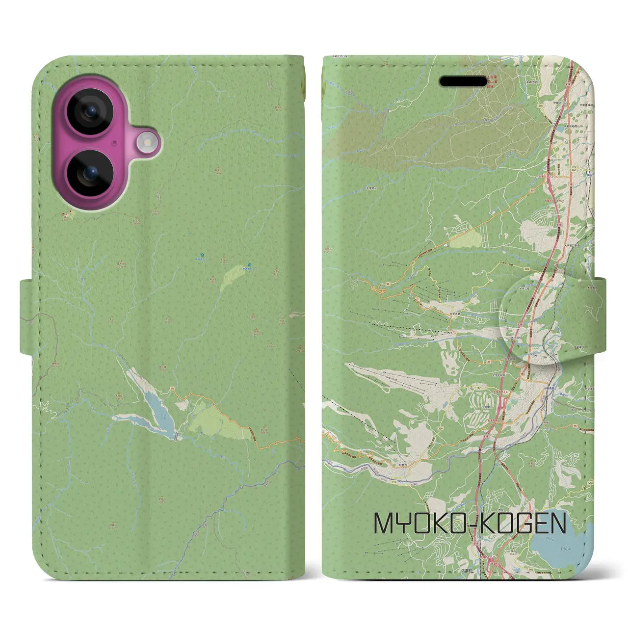 【妙高高原(新潟県)】地図柄iPhoneケース(手帳タイプ)ナチュラル・iPhone 16 Pro 用