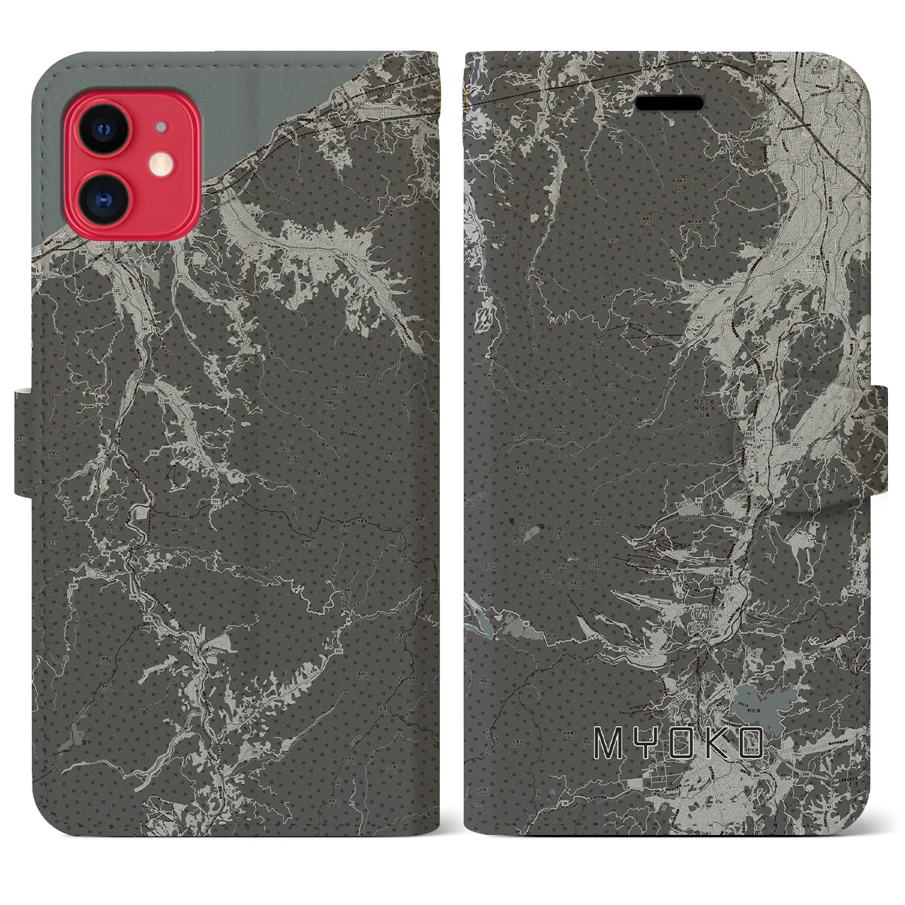 【妙高(新潟県)】地図柄iPhoneケース(手帳タイプ)モノトーン・iPhone 11 用