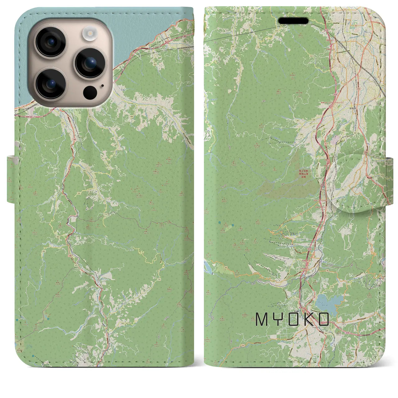 【妙高(新潟県)】地図柄iPhoneケース(手帳タイプ)ナチュラル・iPhone 16 Plus 用