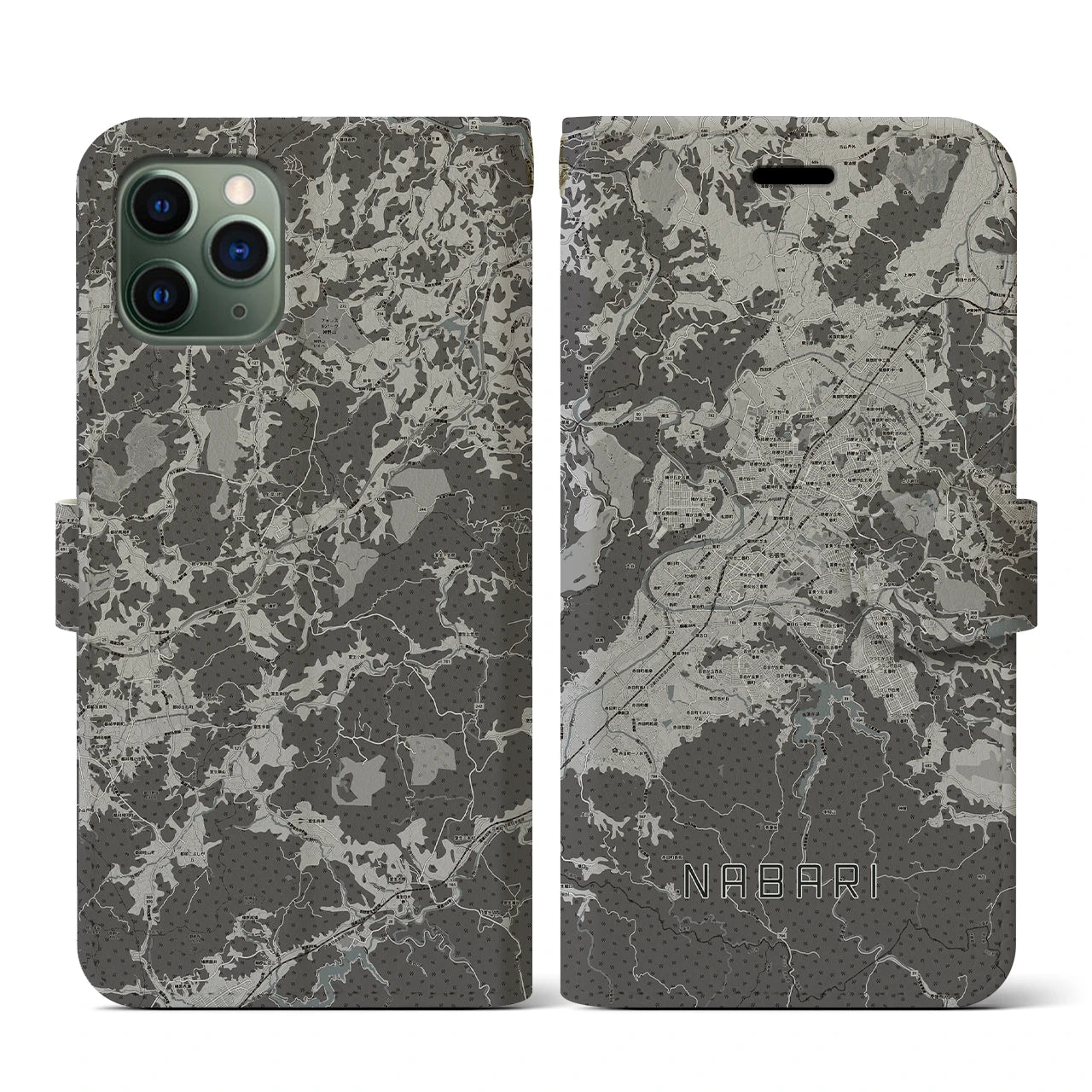 【名張(三重県)】地図柄iPhoneケース(手帳タイプ)モノトーン・iPhone 11 Pro 用