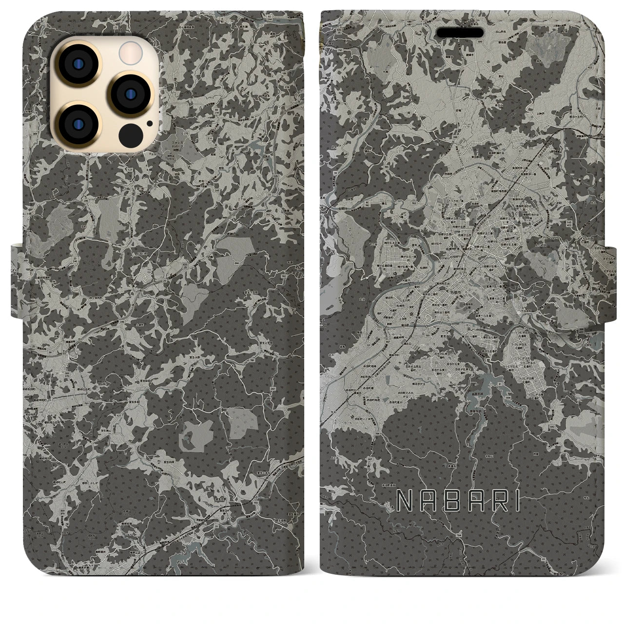 【名張(三重県)】地図柄iPhoneケース(手帳タイプ)モノトーン・iPhone 12 Pro Max 用