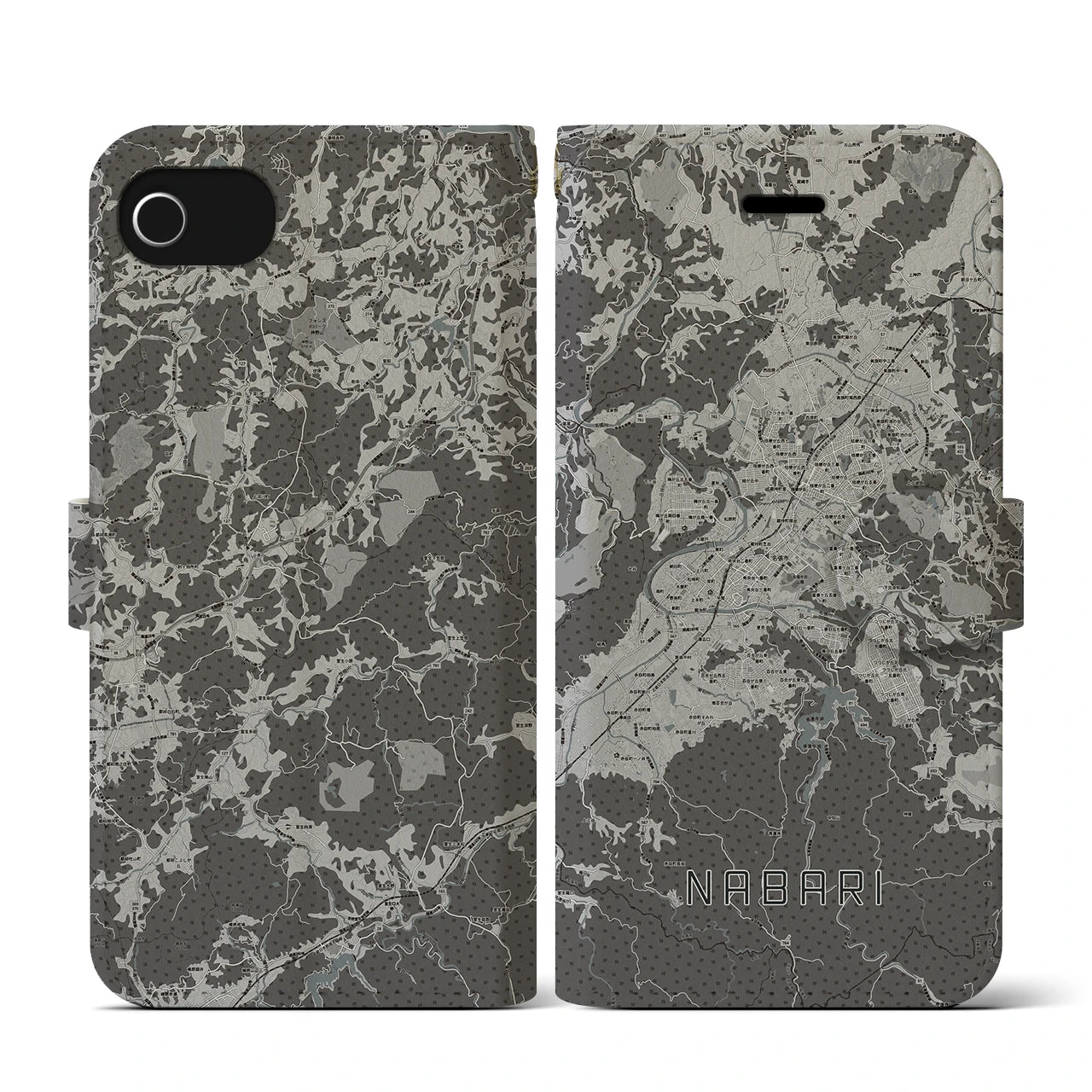 【名張(三重県)】地図柄iPhoneケース(手帳タイプ)モノトーン・iPhone SE(第3 / 第2世代) / 8 / 7 / 6s / 6 用