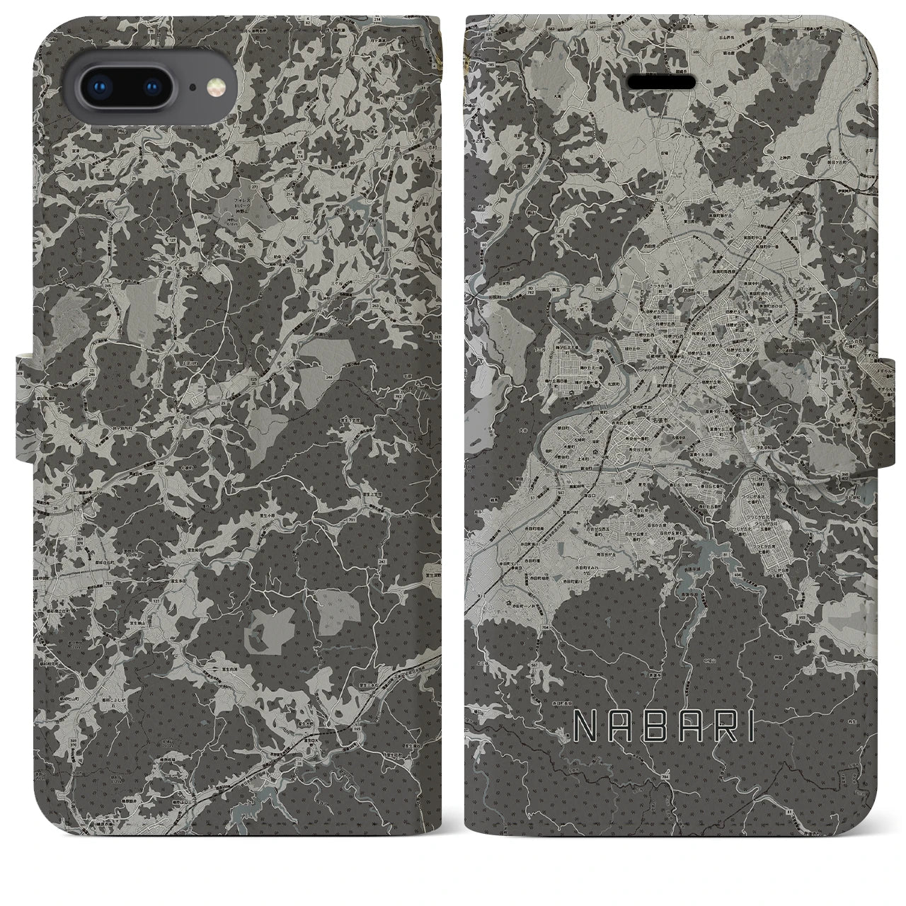 【名張(三重県)】地図柄iPhoneケース(手帳タイプ)モノトーン・iPhone 8Plus /7Plus / 6sPlus / 6Plus 用