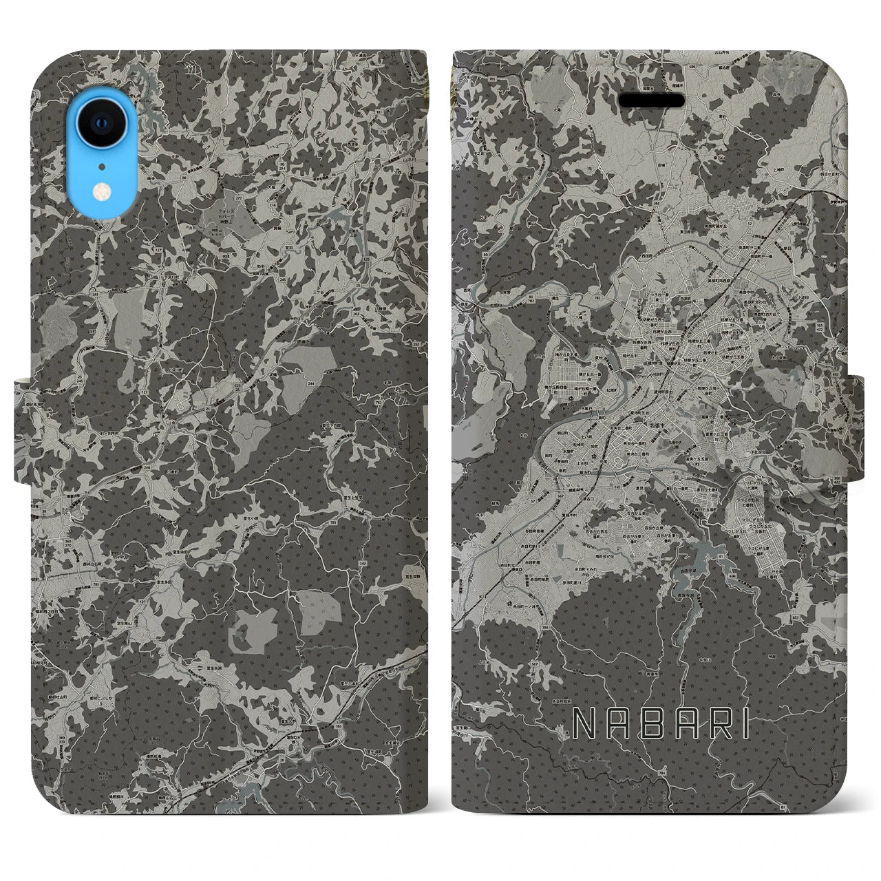 【名張(三重県)】地図柄iPhoneケース(手帳タイプ)モノトーン・iPhone XR 用