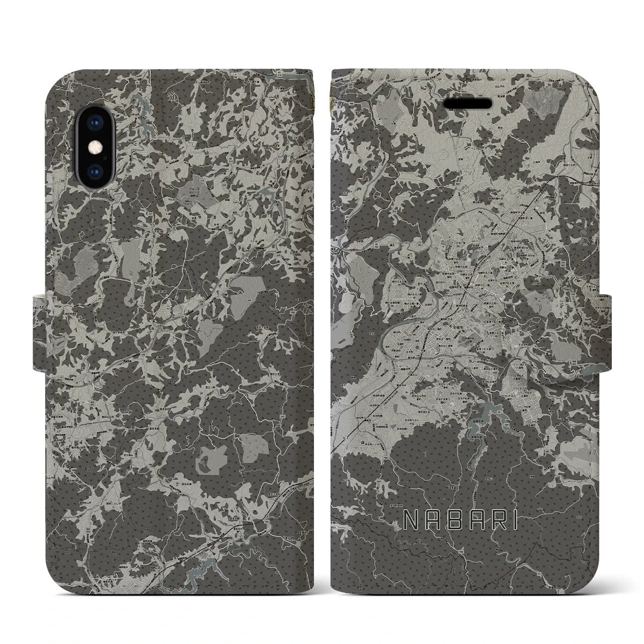 【名張(三重県)】地図柄iPhoneケース(手帳タイプ)モノトーン・iPhone XS / X 用