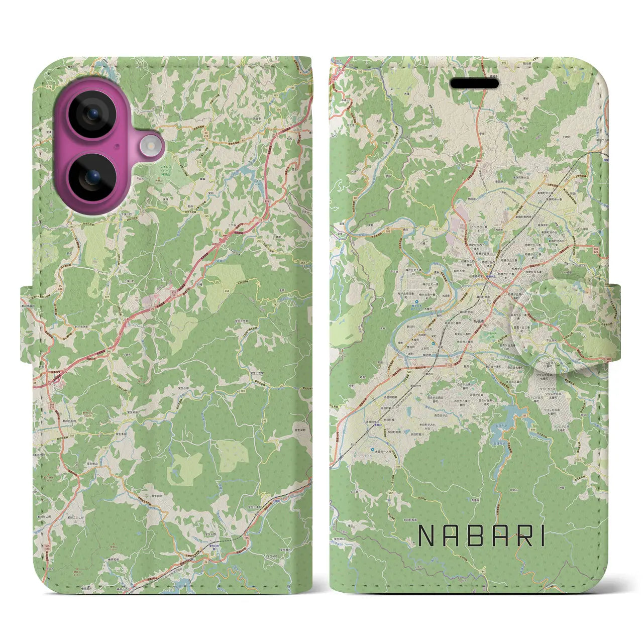 【名張(三重県)】地図柄iPhoneケース(手帳タイプ)ナチュラル・iPhone 16 Pro 用