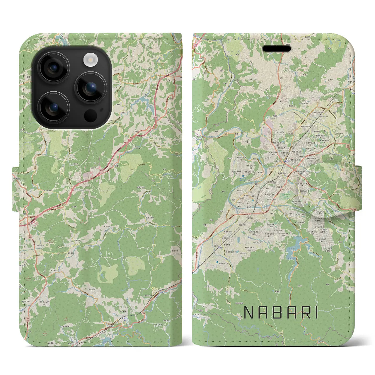 【名張(三重県)】地図柄iPhoneケース(手帳タイプ)ナチュラル・iPhone 16 用