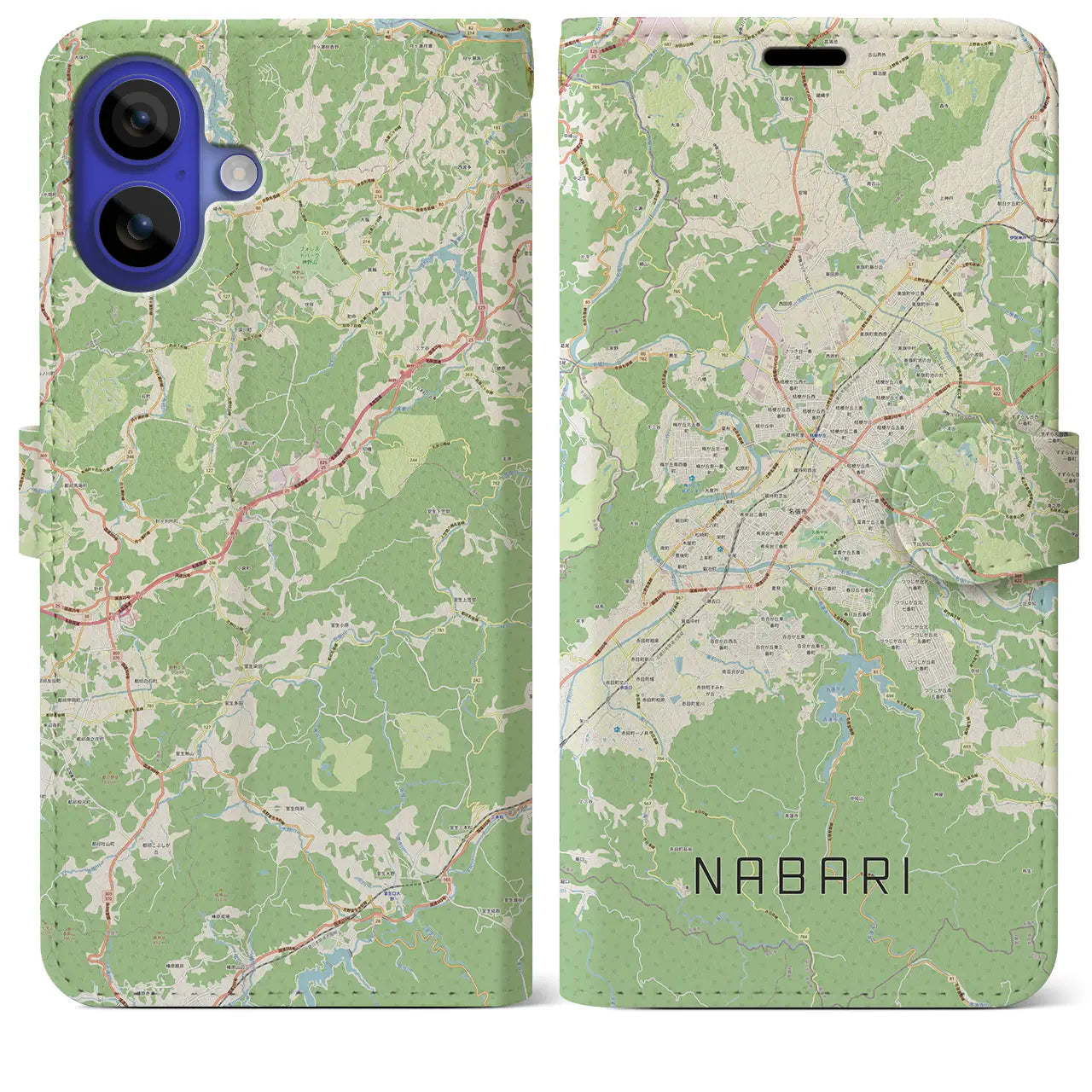 【名張(三重県)】地図柄iPhoneケース(手帳タイプ)ナチュラル・iPhone 16 Pro Max 用