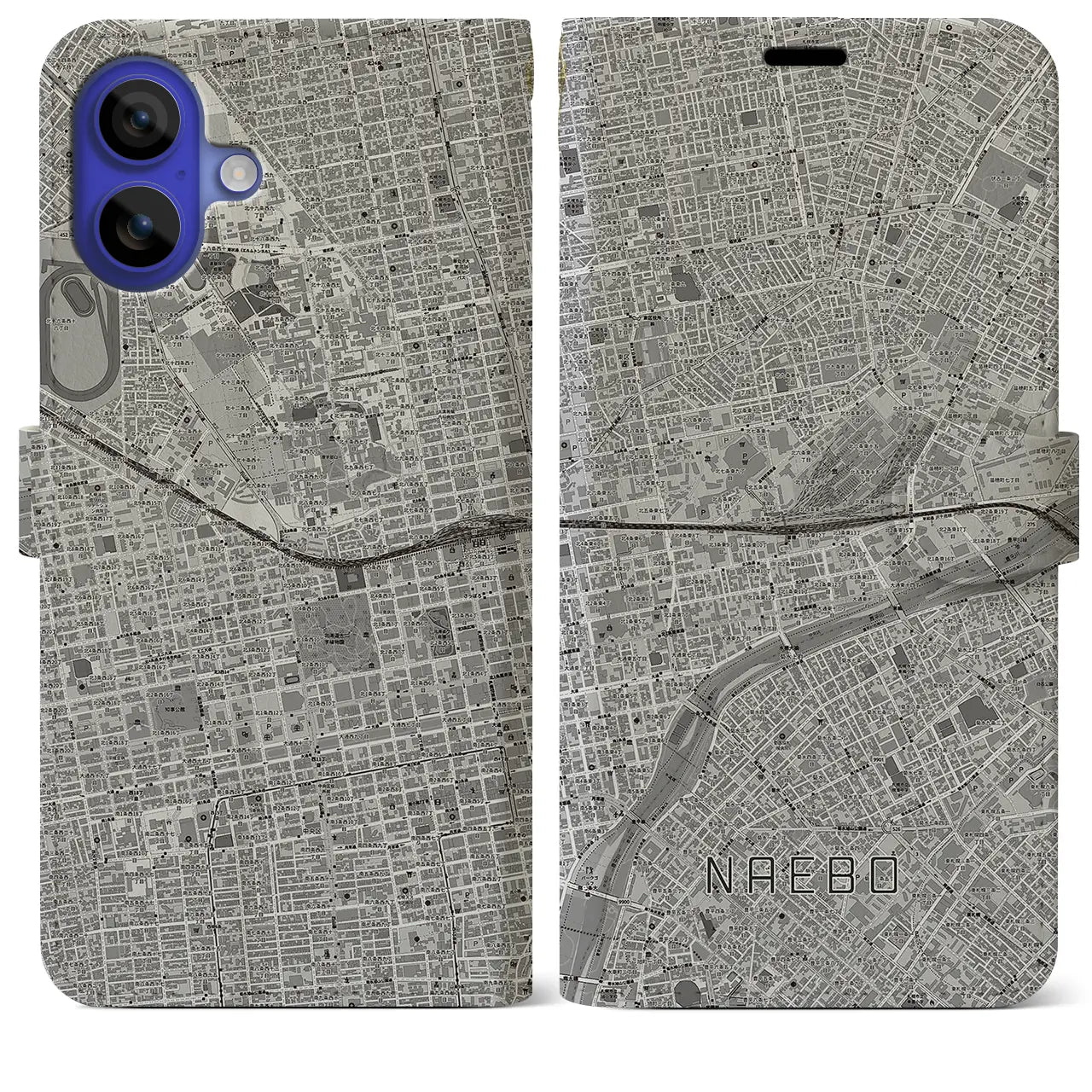 【苗穂(北海道)】地図柄iPhoneケース(手帳タイプ)モノトーン・iPhone 16 Pro Max 用