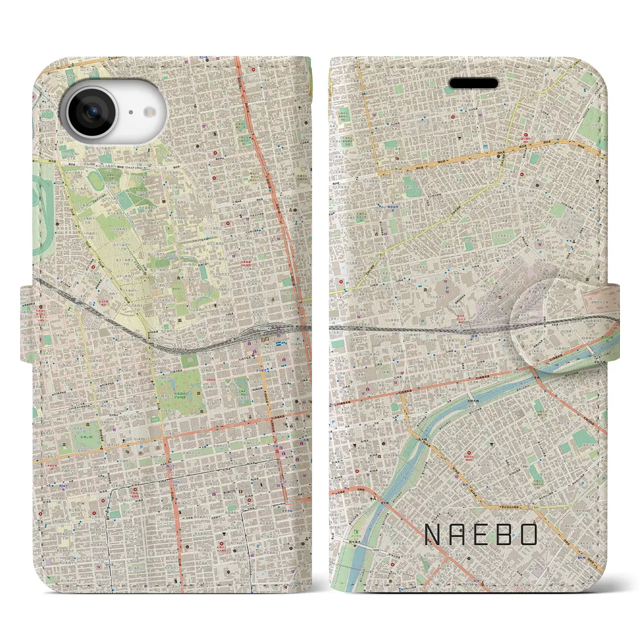 【苗穂(北海道)】地図柄iPhoneケース(手帳タイプ)