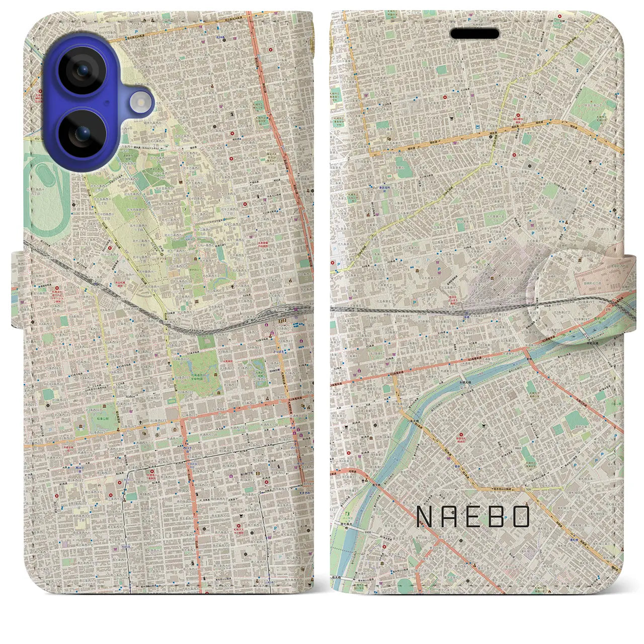 【苗穂(北海道)】地図柄iPhoneケース(手帳タイプ)ナチュラル・iPhone 16 Pro Max 用