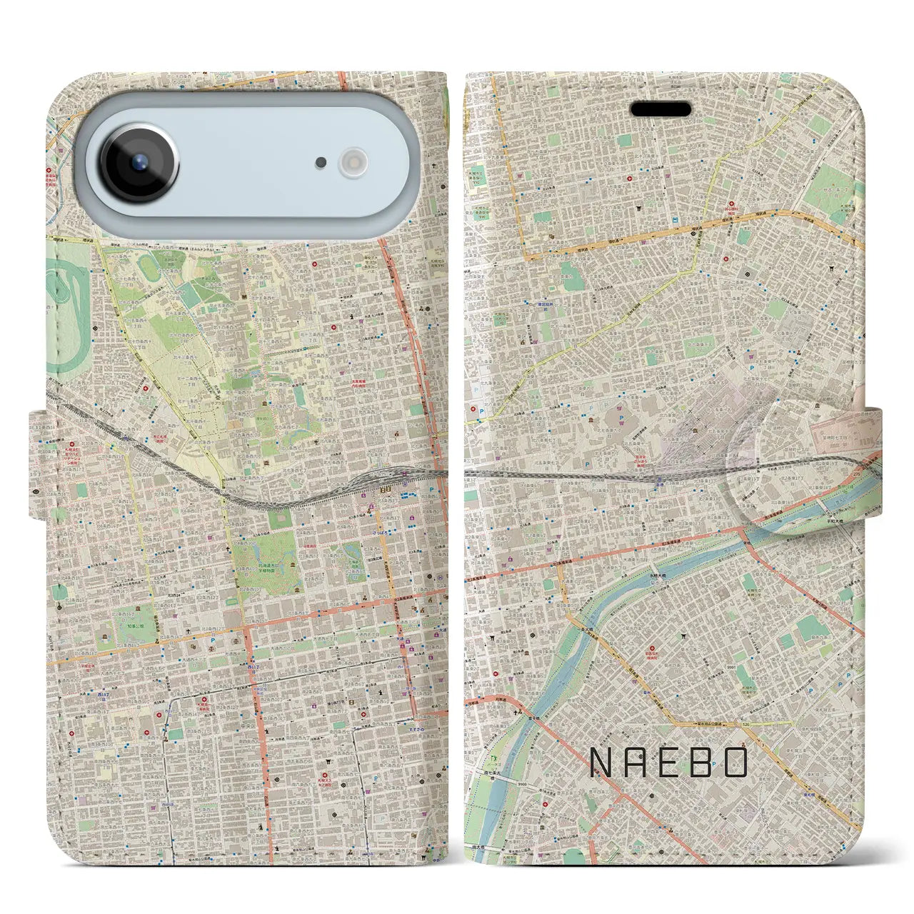 【苗穂(北海道)】地図柄iPhoneケース(手帳タイプ)