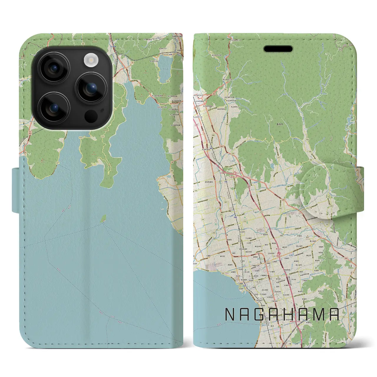 【長浜(滋賀県)】地図柄iPhoneケース(手帳タイプ)ナチュラル・iPhone 16 用