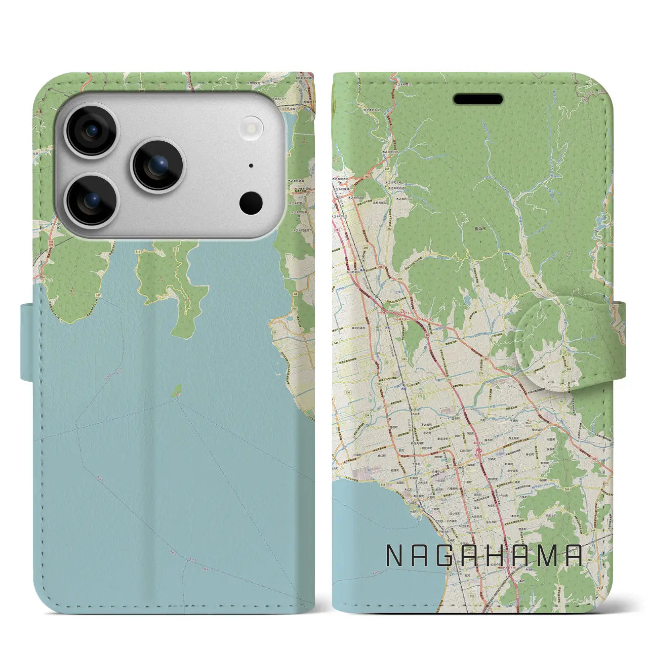 【長浜(滋賀県)】地図柄iPhoneケース(手帳タイプ)ナチュラル・iPhone 17 Pro Max 用