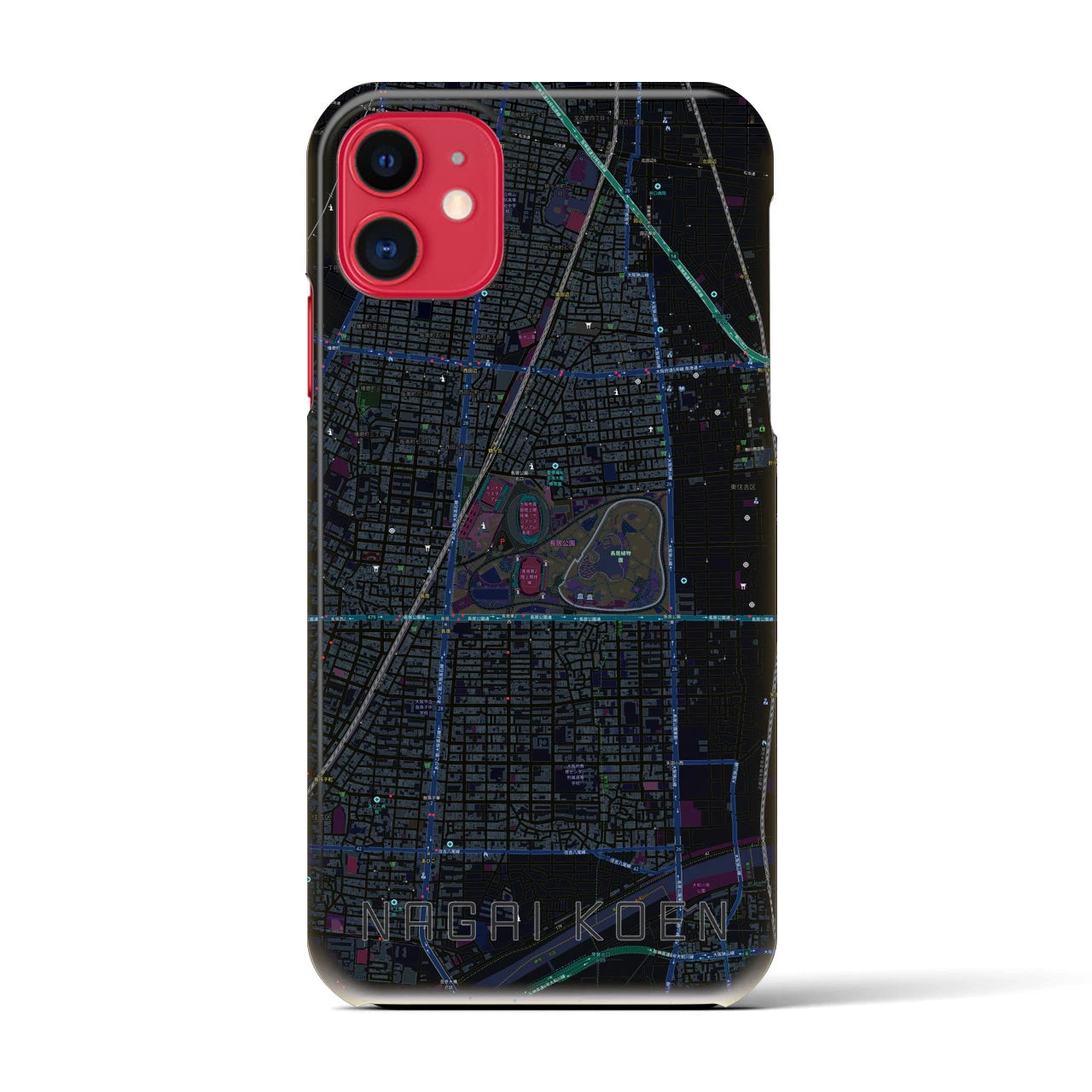 【長居公園(大阪府)】地図柄iPhoneケース(バックカバータイプ)