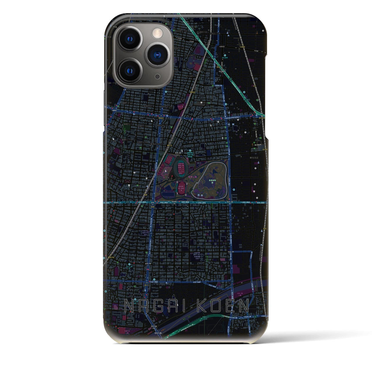 【長居公園(大阪府)】地図柄iPhoneケース(バックカバータイプ)