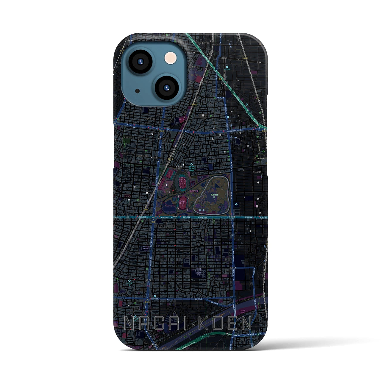 【長居公園(大阪府)】地図柄iPhoneケース(バックカバータイプ)
