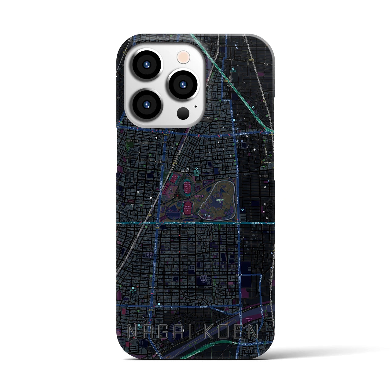 【長居公園(大阪府)】地図柄iPhoneケース(バックカバータイプ)