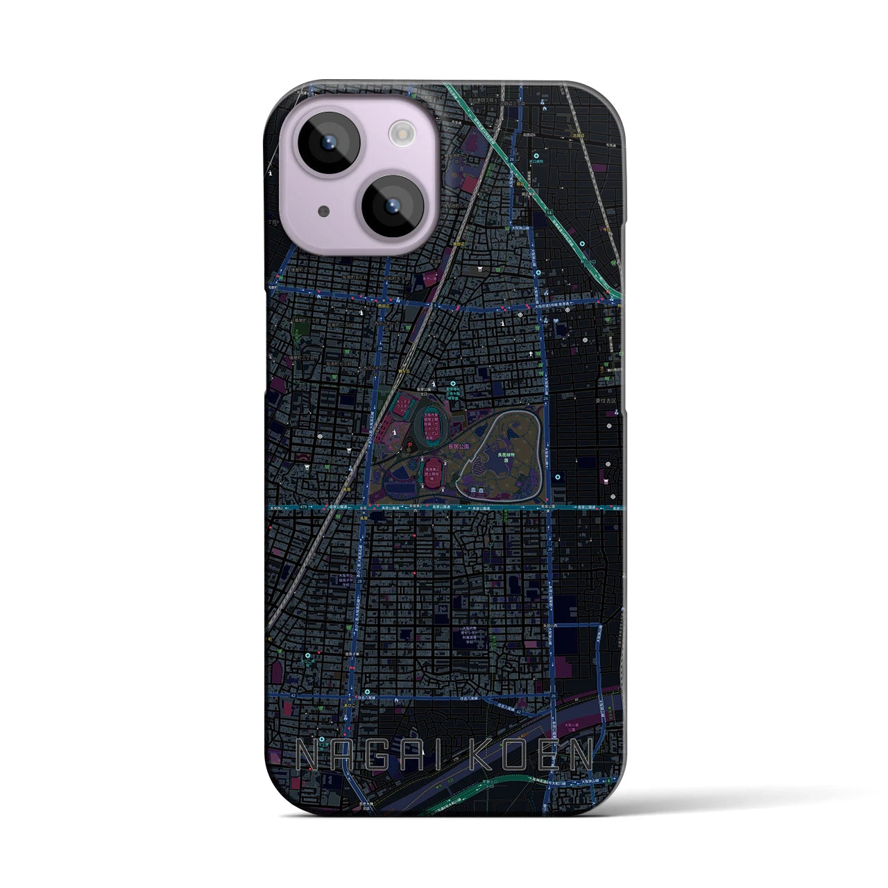 【長居公園(大阪府)】地図柄iPhoneケース(バックカバータイプ)