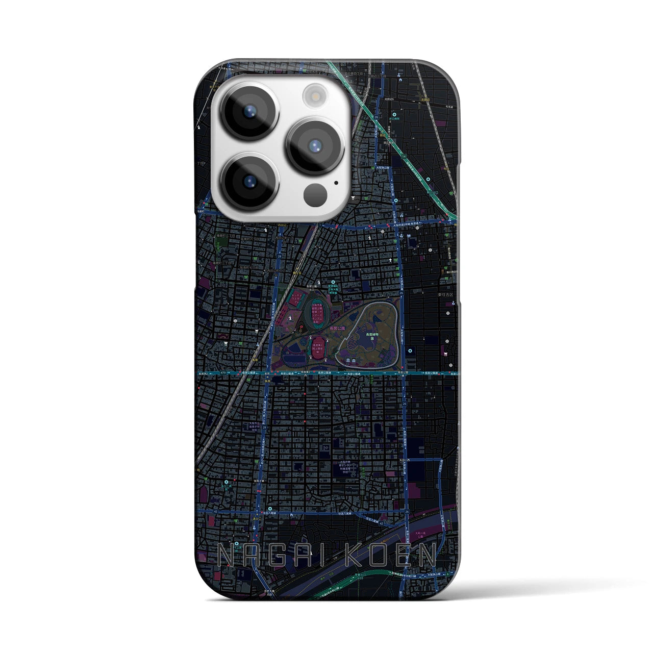 【長居公園(大阪府)】地図柄iPhoneケース(バックカバータイプ)