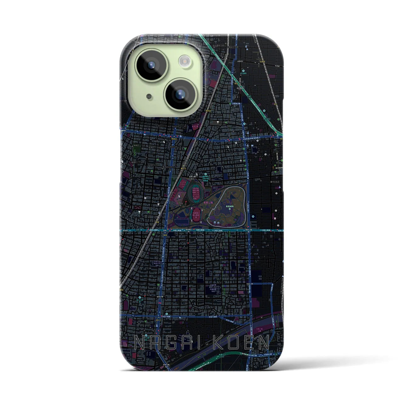 【長居公園(大阪府)】地図柄iPhoneケース(バックカバータイプ)