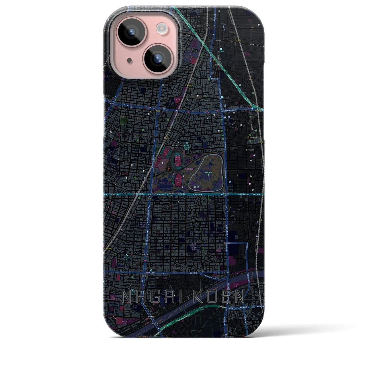 【長居公園(大阪府)】地図柄iPhoneケース(バックカバータイプ)
