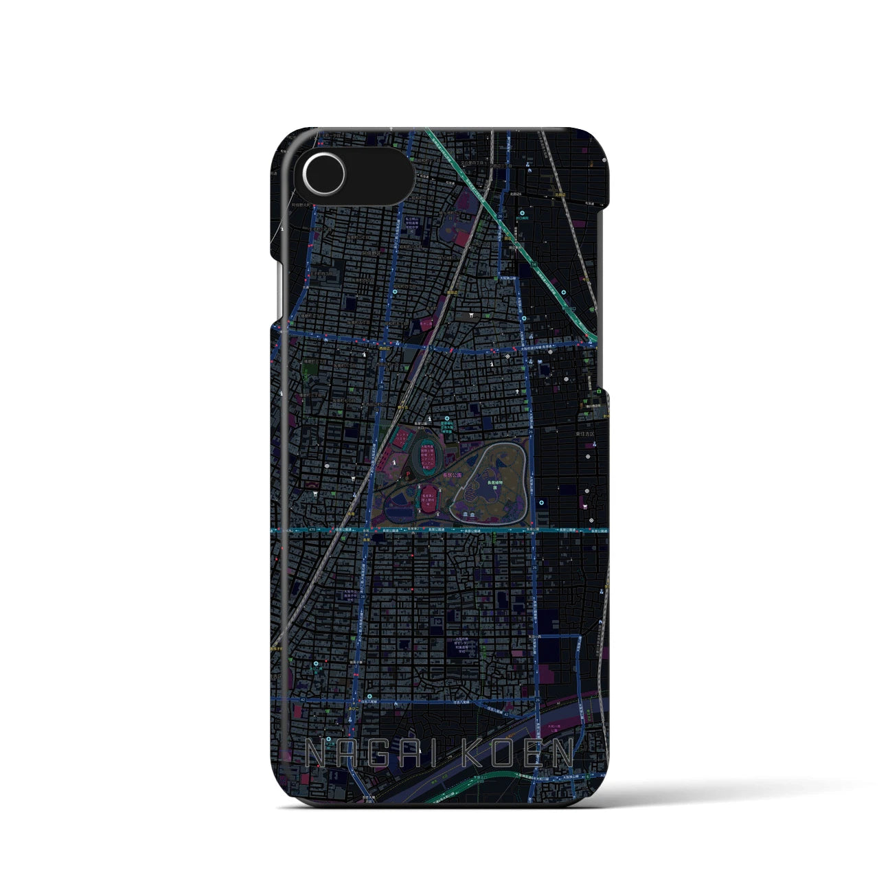 【長居公園(大阪府)】地図柄iPhoneケース(バックカバータイプ)