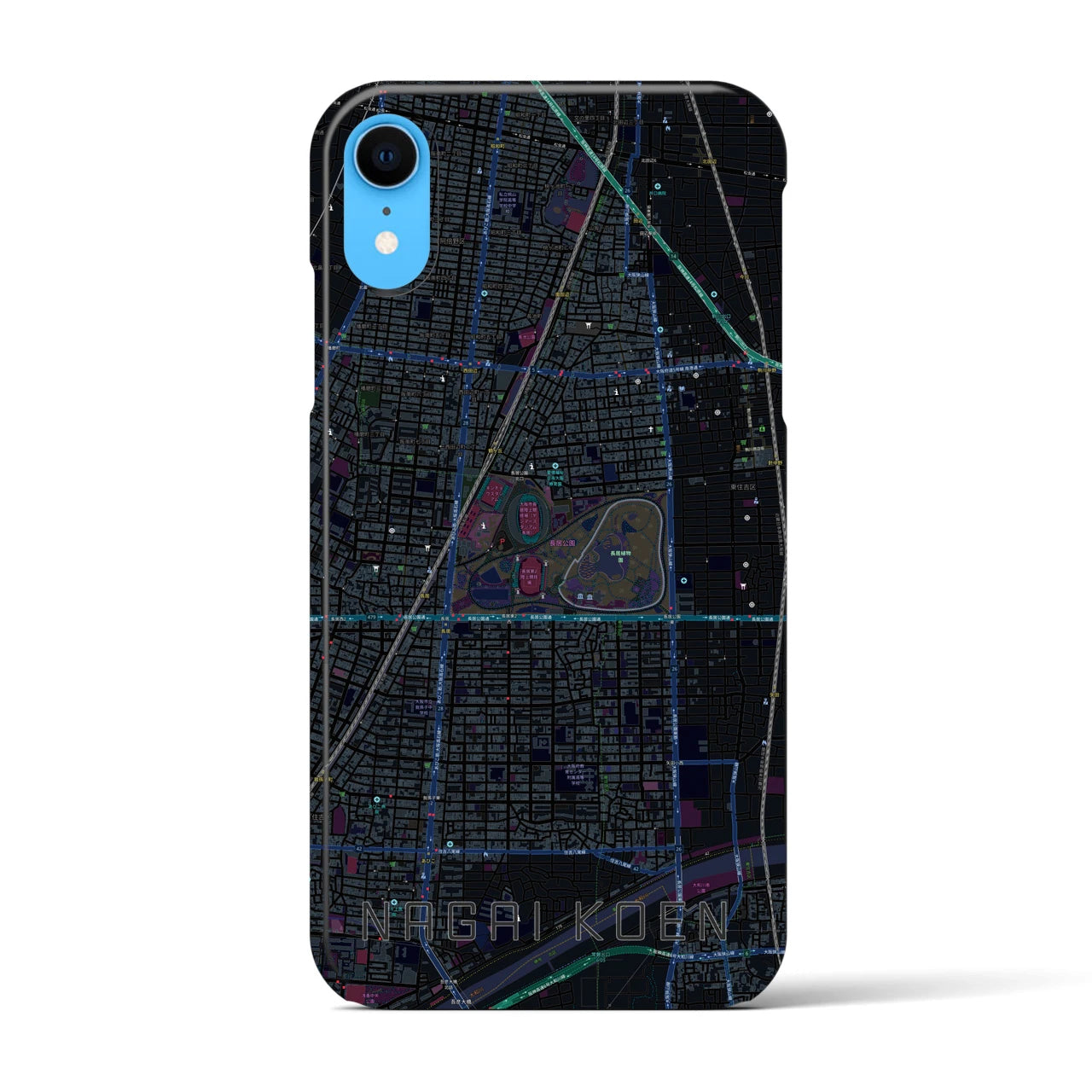 【長居公園(大阪府)】地図柄iPhoneケース(バックカバータイプ)