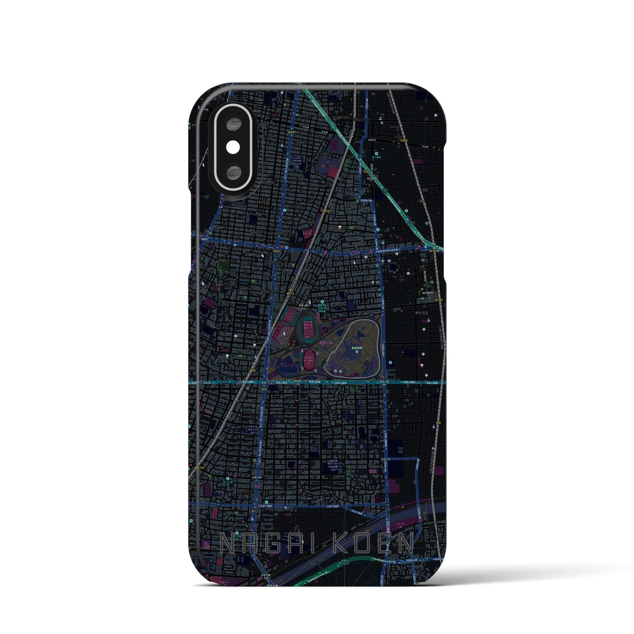 【長居公園(大阪府)】地図柄iPhoneケース(バックカバータイプ)
