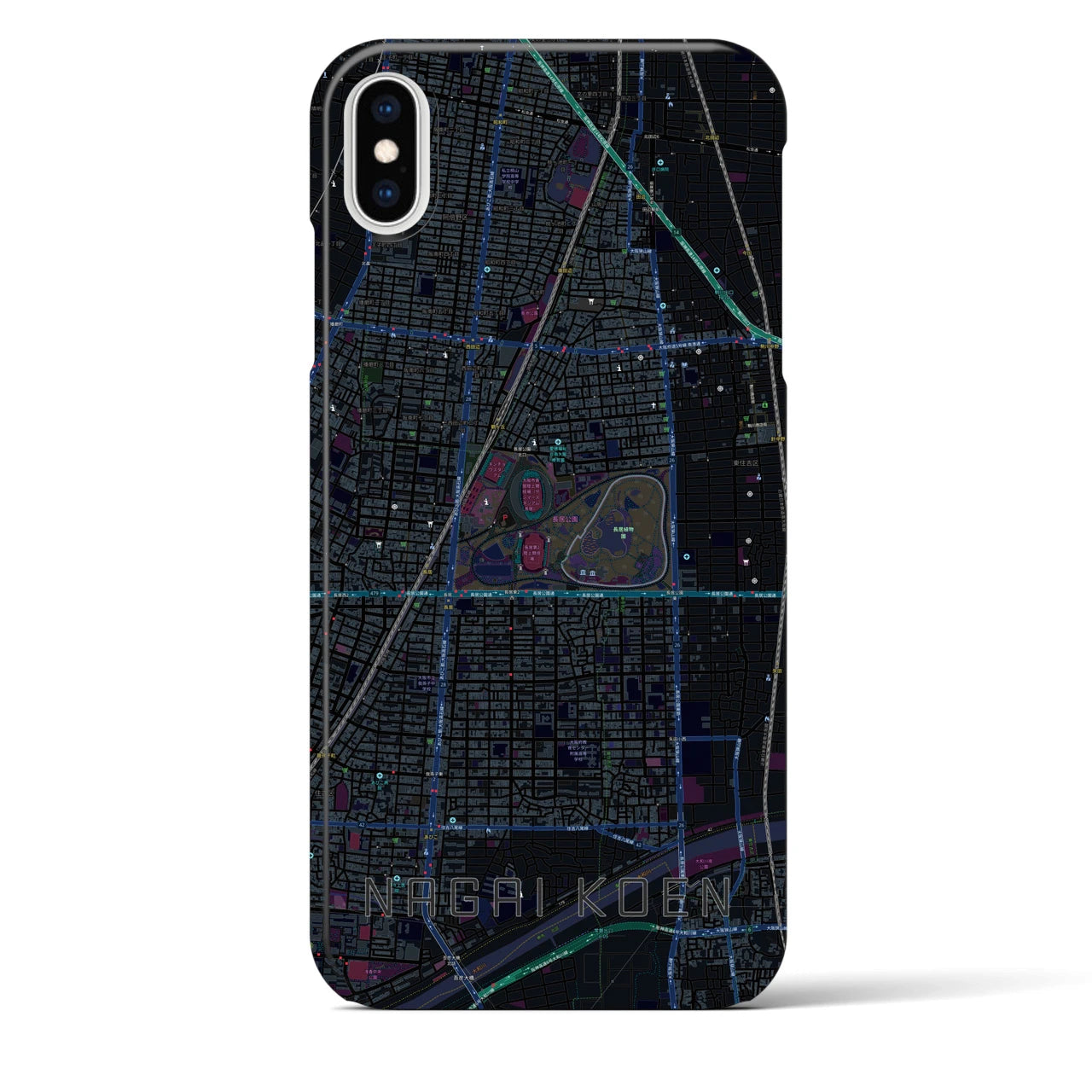 【長居公園(大阪府)】地図柄iPhoneケース(バックカバータイプ)