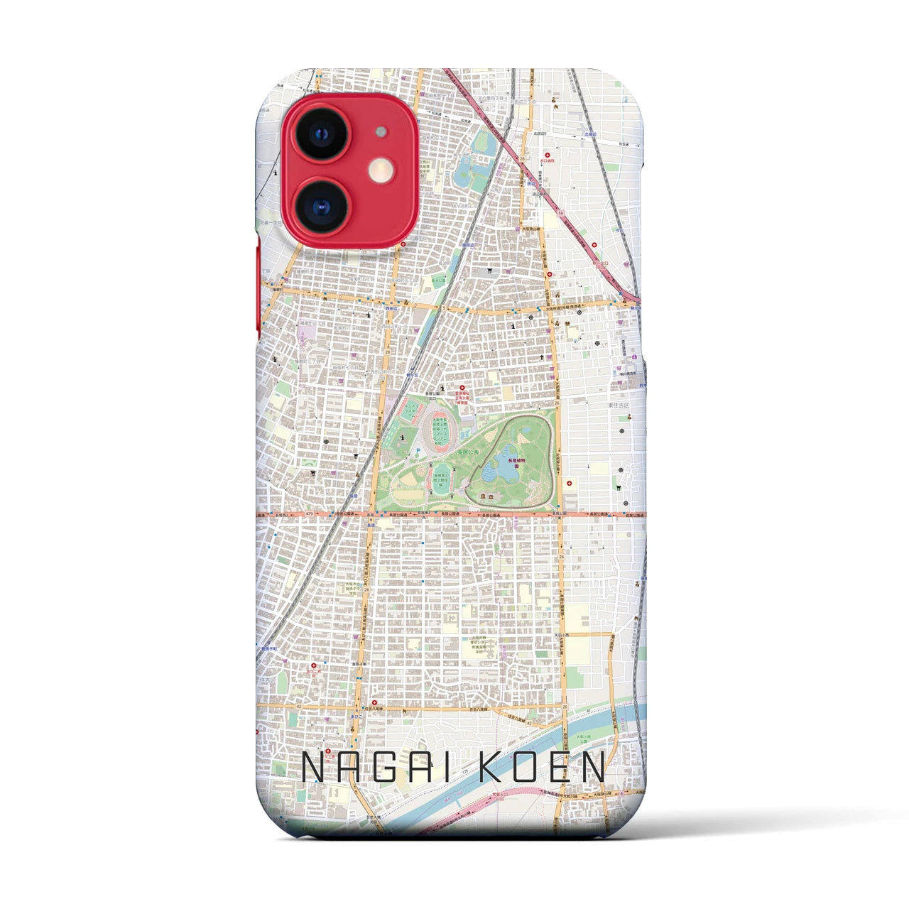 【長居公園(大阪府)】地図柄iPhoneケース(バックカバータイプ)