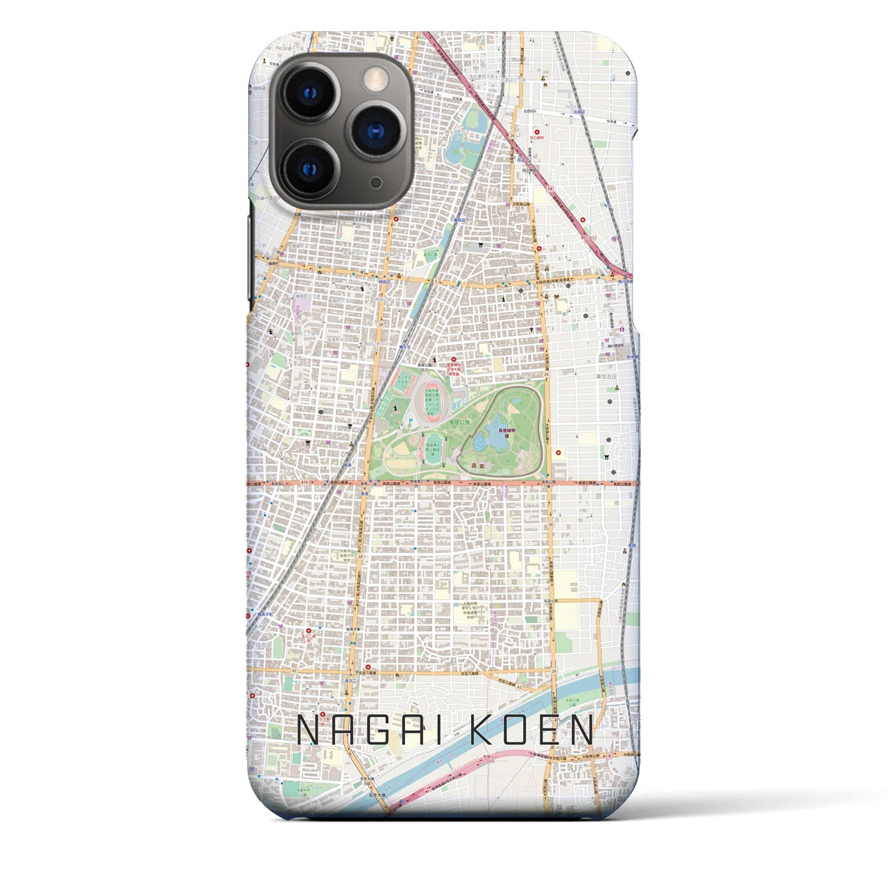 【長居公園(大阪府)】地図柄iPhoneケース(バックカバータイプ)
