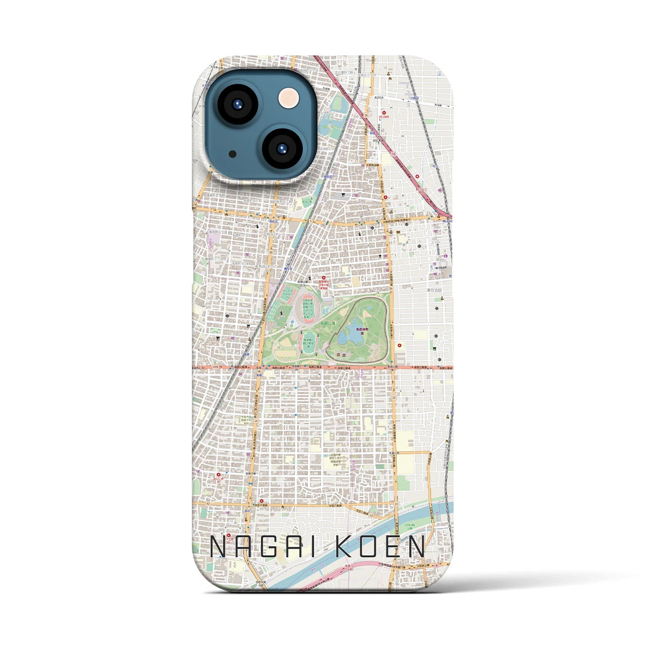 【長居公園(大阪府)】地図柄iPhoneケース(バックカバータイプ)