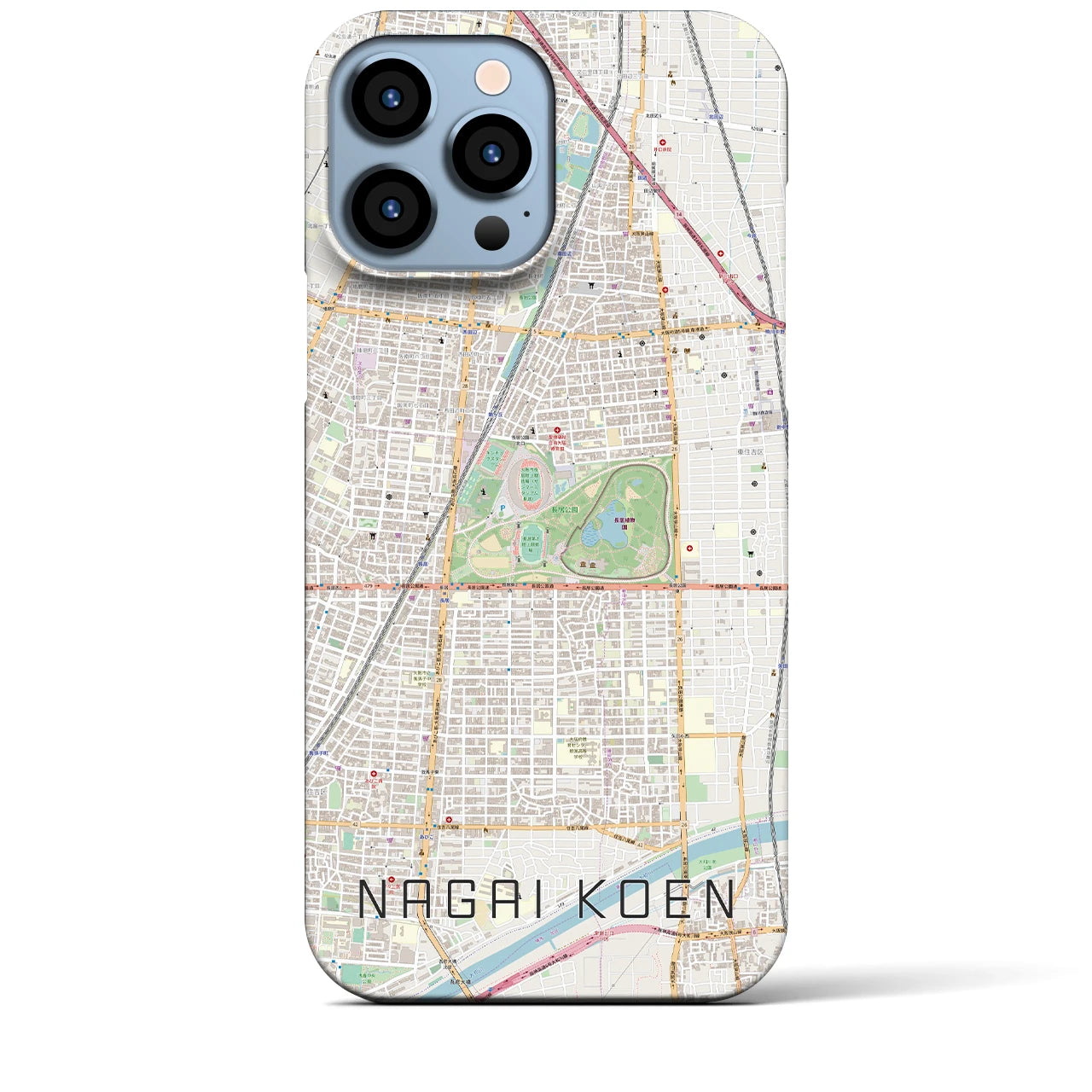 【長居公園(大阪府)】地図柄iPhoneケース(バックカバータイプ)