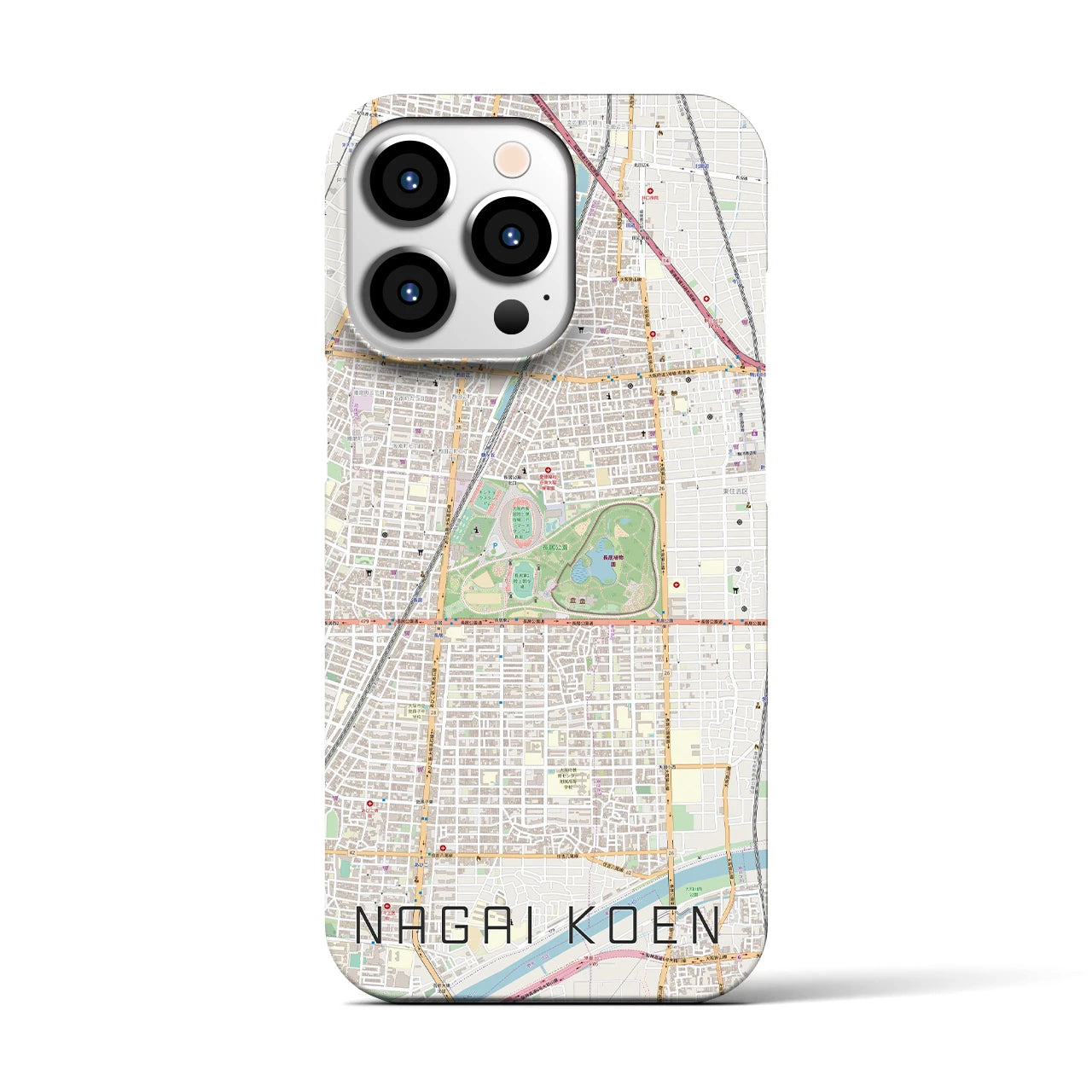 【長居公園(大阪府)】地図柄iPhoneケース(バックカバータイプ)