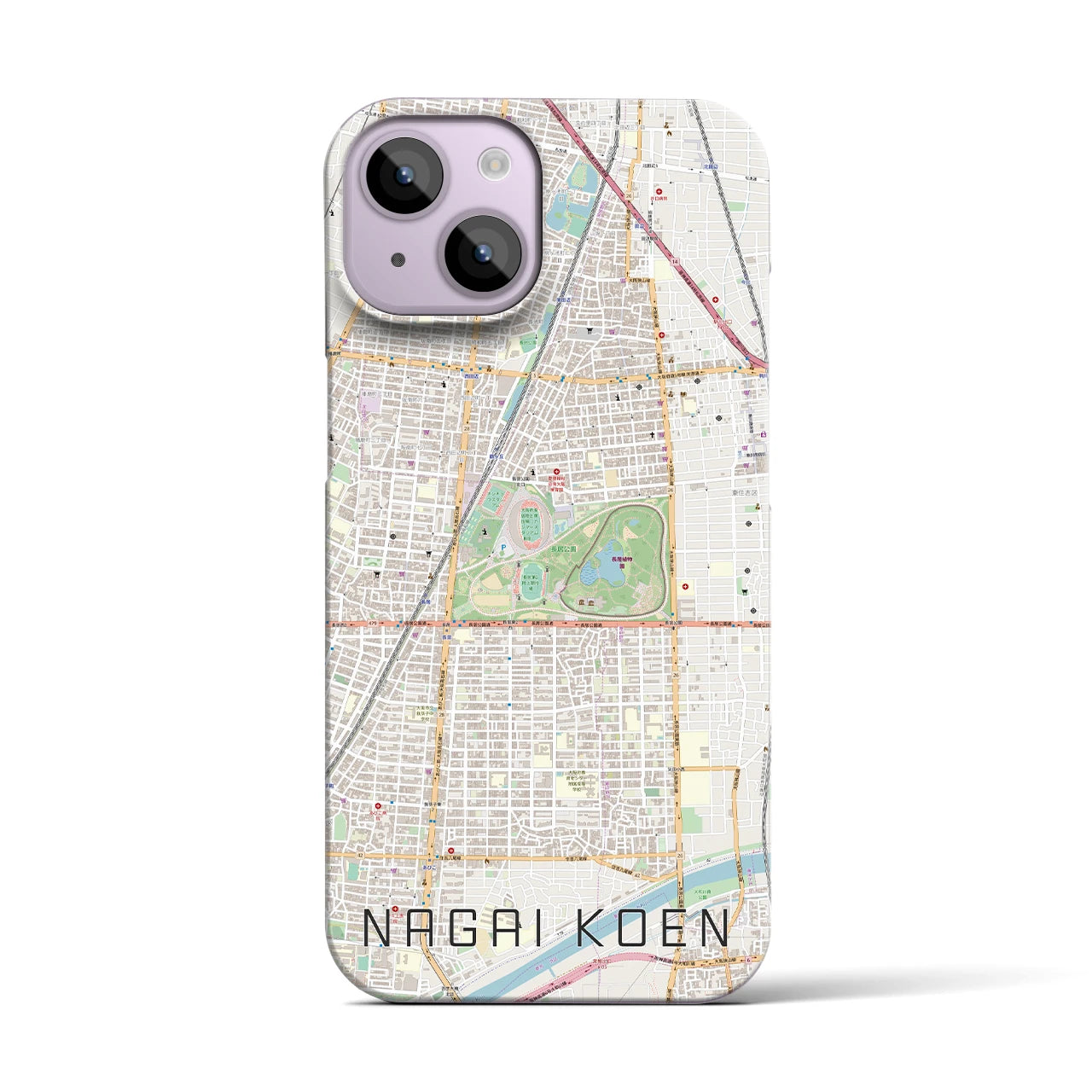 【長居公園(大阪府)】地図柄iPhoneケース(バックカバータイプ)