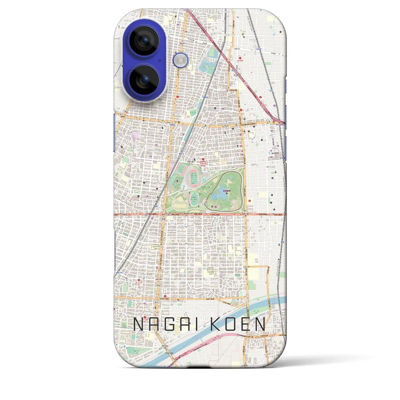 【長居公園(大阪府)】地図柄iPhoneケース(バックカバータイプ)ナチュラル・iPhone 16 Pro Max 用