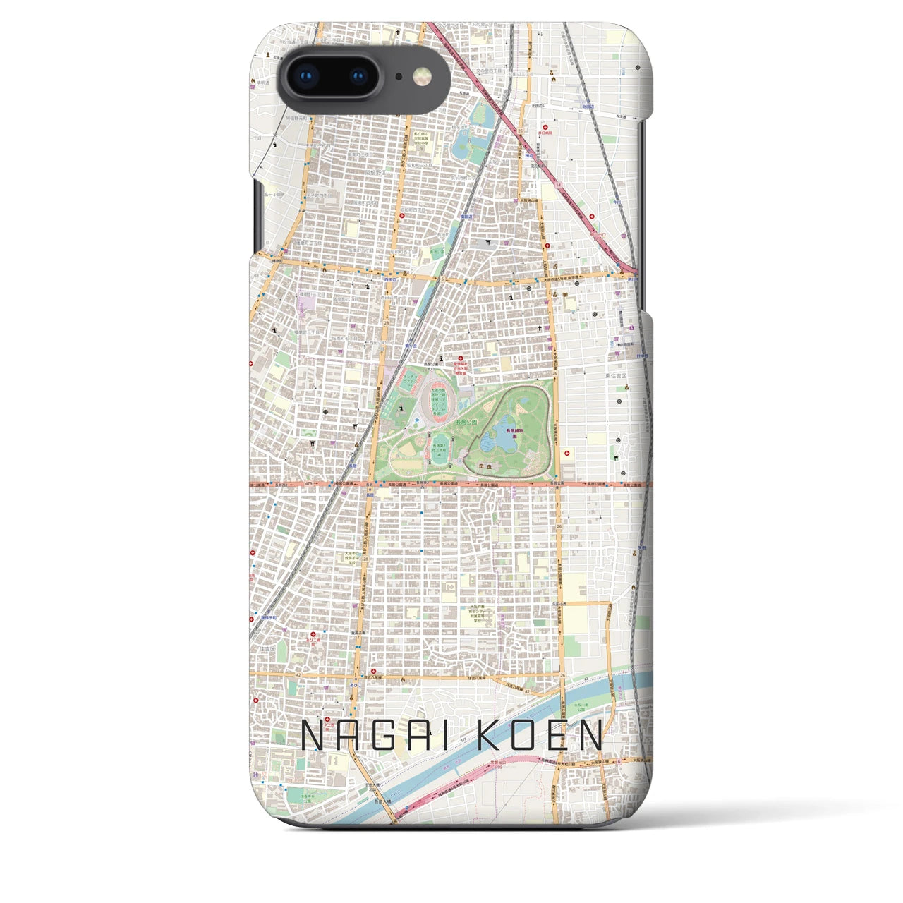 【長居公園(大阪府)】地図柄iPhoneケース(バックカバータイプ)