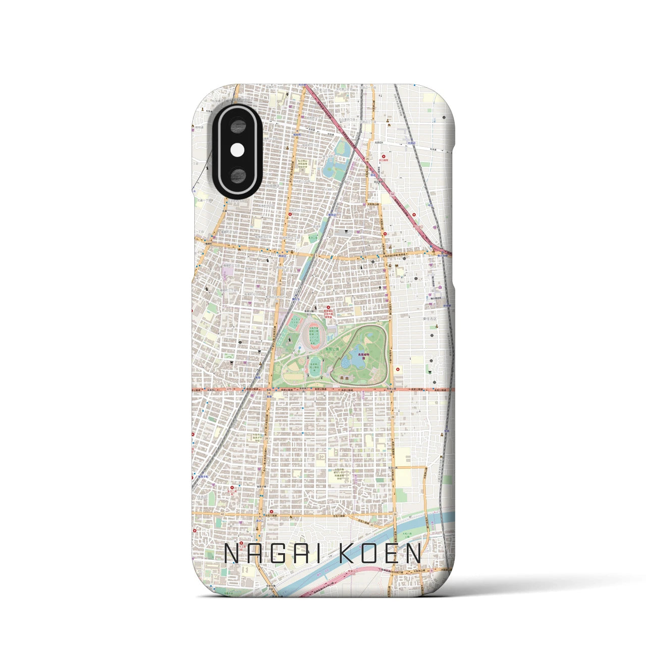 【長居公園(大阪府)】地図柄iPhoneケース(バックカバータイプ)