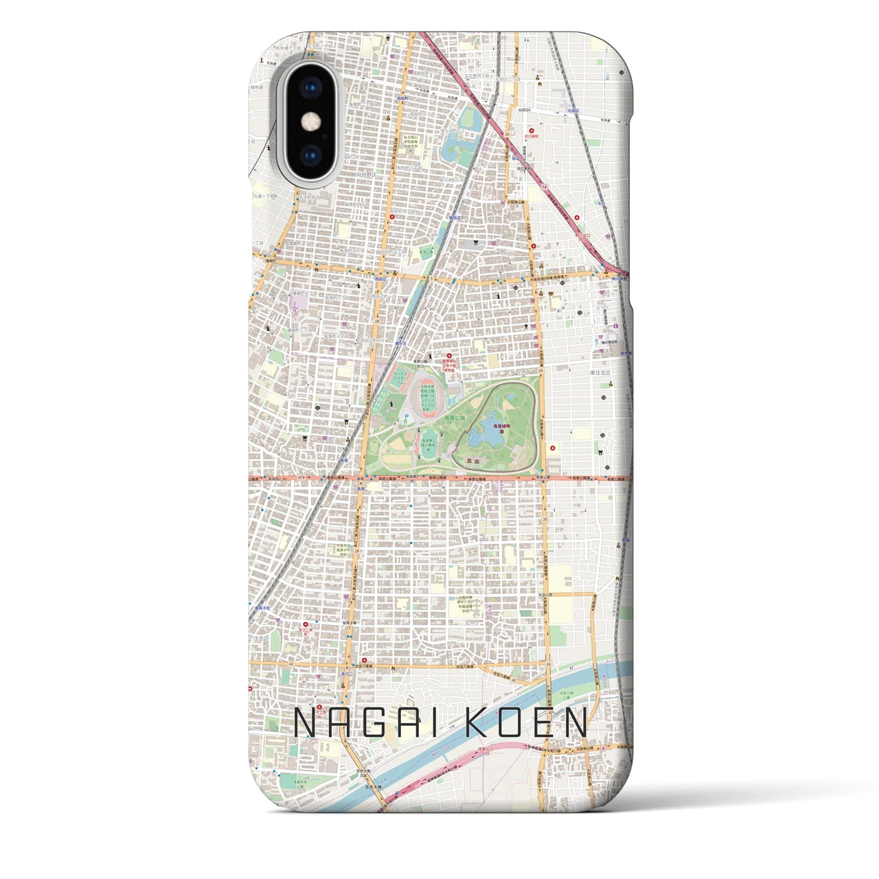 【長居公園(大阪府)】地図柄iPhoneケース(バックカバータイプ)