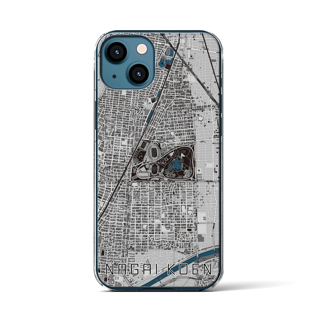 【長居公園(大阪府)】地図柄iPhoneケース(クリアタイプ)