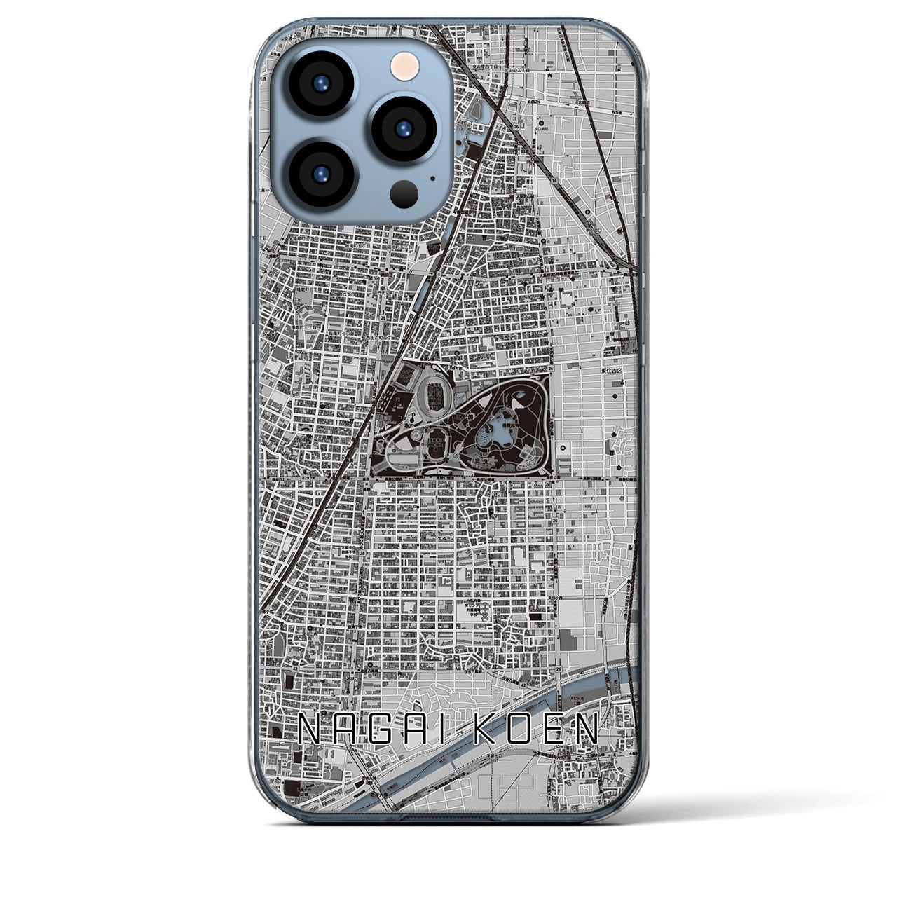 【長居公園(大阪府)】地図柄iPhoneケース(クリアタイプ)