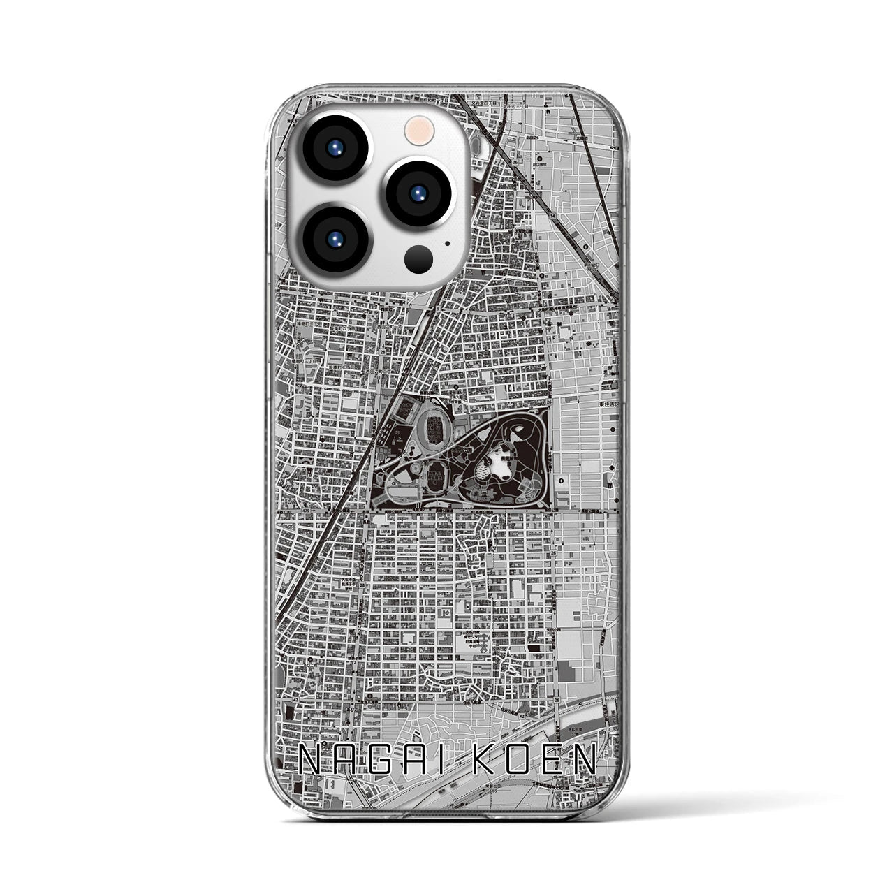 【長居公園(大阪府)】地図柄iPhoneケース(クリアタイプ)