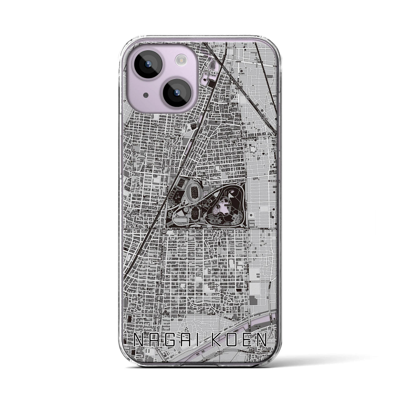 【長居公園(大阪府)】地図柄iPhoneケース(クリアタイプ)