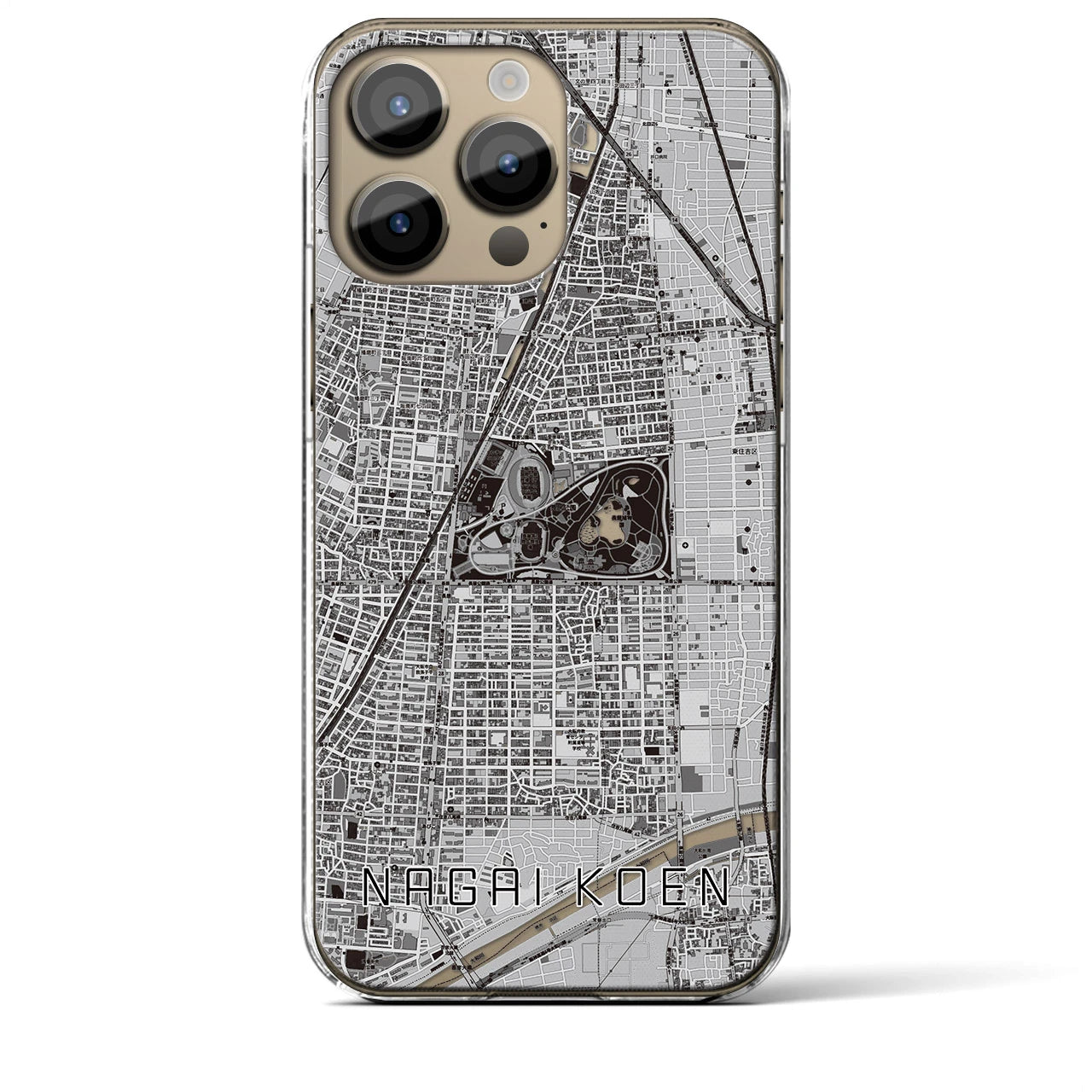 【長居公園(大阪府)】地図柄iPhoneケース(クリアタイプ)