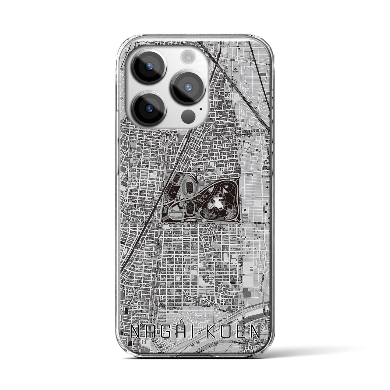 【長居公園(大阪府)】地図柄iPhoneケース(クリアタイプ)