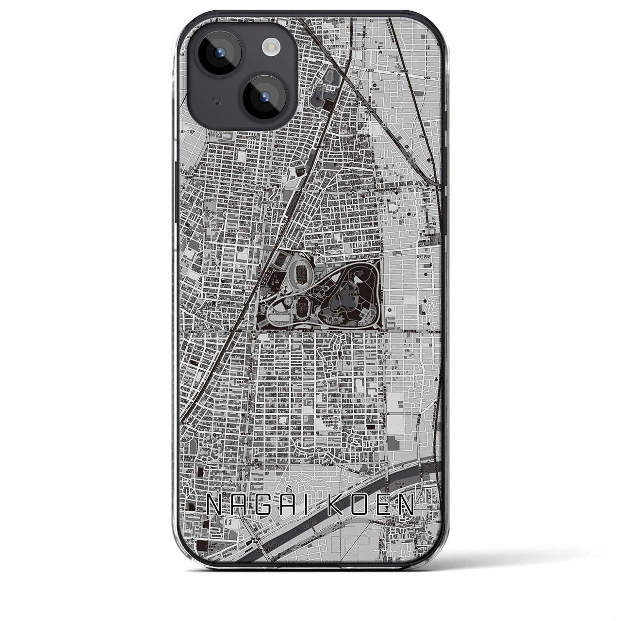 【長居公園(大阪府)】地図柄iPhoneケース(クリアタイプ)