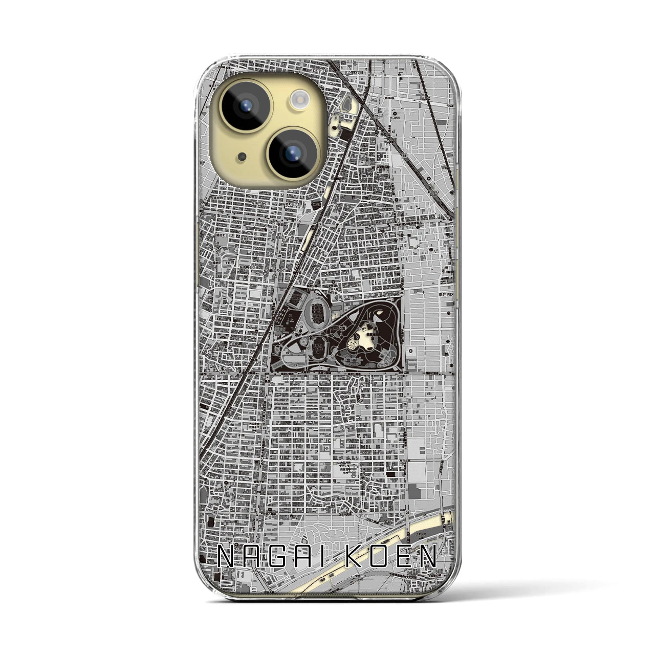 【長居公園(大阪府)】地図柄iPhoneケース(クリアタイプ)